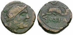 Ancient Coins - Spain. Iberia. Carteia Æ17 / Dolphin