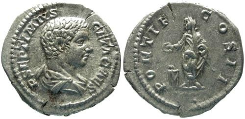 Ancient Coins - EF/VF Geta Denarius / Geta Sacrificing
