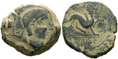 Ancient Coins - aVF/aVF Castulo Celtic Iberian Large AE AS / Sphinx