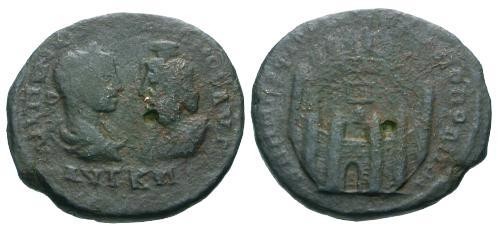 Ancient Coins - gF/gF Gordian III and Serapis AE27 / Architectural RRR