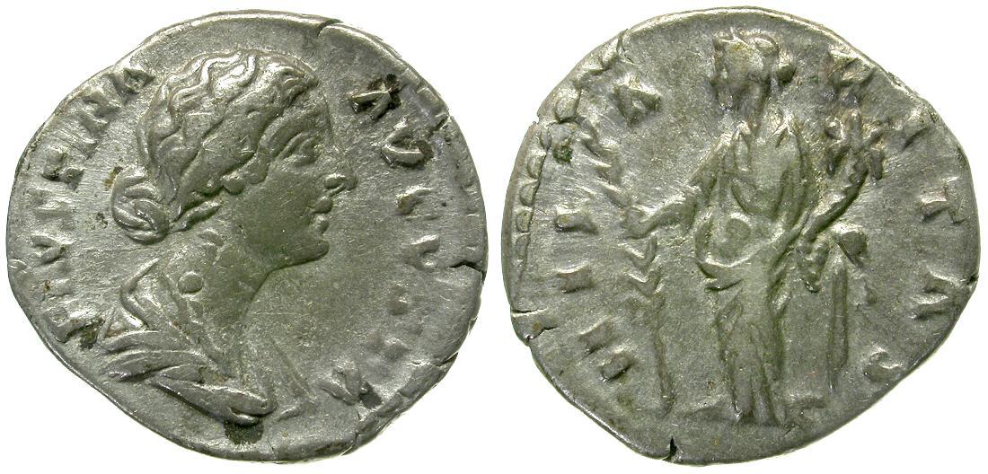 Ancient Coins - Faustina II (AD 147-175) AR Denarius / Hilaritas