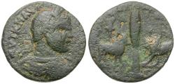 Ancient Coins - Elagabalus (AD 218-222). Phoenicia. Arados Æ26 / Bull and Lion