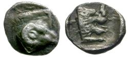 Ancient Coins - Caria. Uncertain AR Tetartemorion / Ram's Head