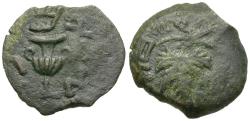 Ancient Coins - Judaea. Jewish War. First Revolt Æ Prutah / Amphora and Vine Leaf