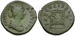 Ancient Coins - Faustina II (AD 147-175) Æ Sestertius / Pulvinar