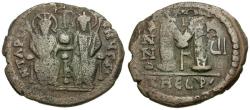 Ancient Coins - *Sear 379* Byzantine Empire. Justin II (AD 565-578) with Sophia Æ Follis