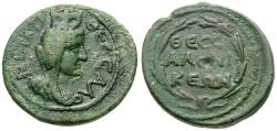 Ancient Coins - Macedon. Thessalonica. Pseudo-autonomous Æ20 / Ethnic in Wreath