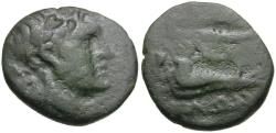 Ancient Coins - Aetolia. Aetolian League Æ17 / Spearhead and Jawbone