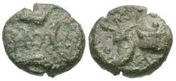Ancient Coins - Ancient France. Celtic Gaul. Ambiani Tribe. Au Triskele et au Canard Æ15 / Triskeles and Duck