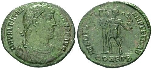 Ancient Coins - VF/VF Valentinian I AE1 / Emperor Standing