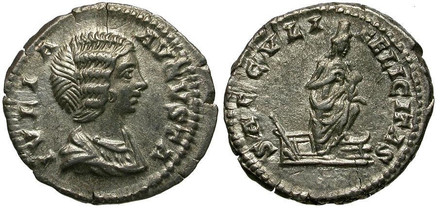Ancient Coins - Julia Domna AR Denarius / Isis and Horus