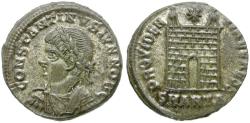 Ancient Coins - Constantine II, as Caesar (AD 316-337) Silvered Æ3 / Campgate
