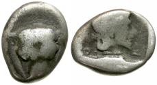 Ancient Coins - Phokis. Phokaia. Onymarchos (354-352 BC) AR Triobol / Artemis