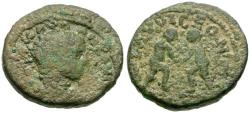 Ancient Coins - Elagabalus (AD 218-222). Seleucis and Pieria. Laodicea ad Mare Æ20 / Wrestlers