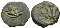 Ancient Coins - Judaea. Roman Procurators. Valerius Gratus (AD 15-26) Æ Prutah / Three Lilies