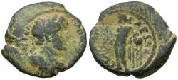 Ancient Coins - Hadrian (AD 117-138). Samaria. Caesarea Maritima Æ19 / Apollo