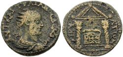 Ancient Coins - Trajan Decius (AD 249-251). Phrygia. Kibyra Æ23 / Basket in Temple