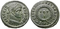 Ancient Coins - Crispus, Caesar (AD 317-326) Silvered Æ3 / Votive Wreath