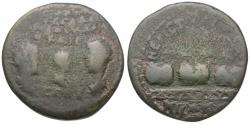 Ancient Coins - Valerian I (AD 253-260) with Gallienus and Valerian II Casears. Dynastic. Bithynia. Nicaea Æ25 / Prize Urns