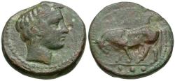Ancient Coins - Sicily. Gela Æ Tetras or Trionkion