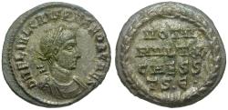 Ancient Coins - Crispus Caesar (AD 317-326) Silvered Æ3 / Wreath
