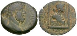 Ancient Coins - Commodus (AD 177-192). Seleucis and Pieria. Laodicea ad Mare Æ25 / Bust within Shrine