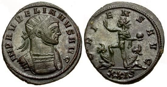 Ancient Coins - VF/EF Aurelian silvered Antoninianus / Sol and Captives