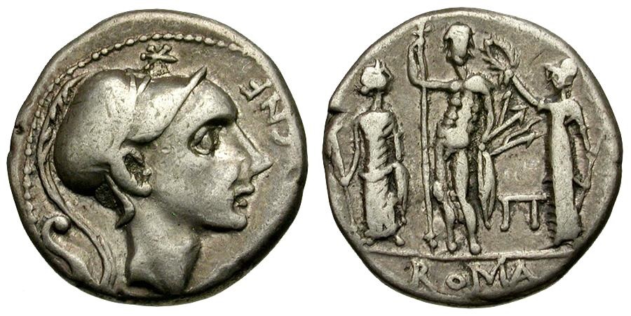 112-111 BC - Roman Republic. CN Blasio AR Denarius / Jupiter with Juno ...
