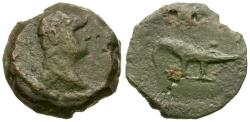 Ancient Coins - Domitian (AD 81-96). Egypt. Alexandria Æ Dichalkon / Crocodile