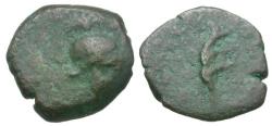 Ancient Coins - Seleukid Kings. Antiochos VII Euergetes-Sidetes (138-129 BC). Seleukid Coins of Ancient Israel Æ12 / Helmet & Aplustre