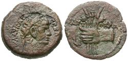Ancient Coins - Claudius (AD 41-54). Egypt. Alexandria Æ Obol / Hand Holding Poppies and Grain Ears
