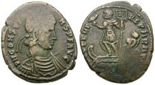 Ancient Coins - Constans (AD 337-350). Imitative Æ Centenionalis / Emperor on Galley