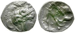 Ancient Coins - Calabria. Tarentum AR Diobol / Herakles