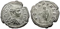 Ancient Coins - Geta (AD 198-209) AR Denarius / Emperor Sacrificing