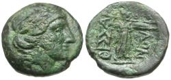 Ancient Coins - Thessaly. Thessalian League. Hippolochos and Ari-, magistrates Æ21 / Athena