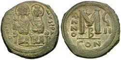 Ancient Coins - *Sear 360* Byzantine Empire. Justin II (AD 565-578) with Sophia Æ Follis