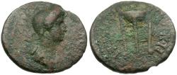 Ancient Coins - Domitia (AD 82-96). Lydia. Thyateira Æ17 / Tripod
