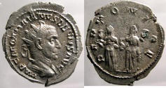 Ancient Coins - Trajan Decius: AR Antoninianus, two Pannoniae reverse with standards