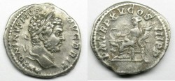 Ancient Coins - Caracalla: Silver Denarius, Salus enthroned reverse