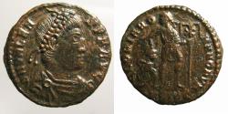 Ancient Coins - Valens, AE III, Siscia: Dragging captive, ChiRo
