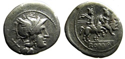 Ancient Coins - Anonymous AR Denarius: Roma and Dioscuri reverse