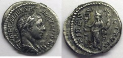 Ancient Coins - Severus Alexander: AR Denarius, Fides between standards reverse