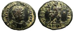 Ancient Coins - Valentinian II, AE3:  Antioch, Roma seated with Victory, spear, and globe