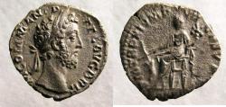 Ancient Coins - Commodus: AR Denarius, Fortuna seated with rudder and cornucopia