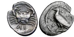 Ancient Coins - Sicily. AKRAGAS. AR Litra 450-440 B.C..   Good Very Fine..  11311.