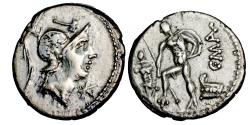 Ancient Coins - C. Malleolus, A. Albinus, and  Caecilius Malleolus. AR denarius. 96 B.C..   Good Very Fine..  12698.
