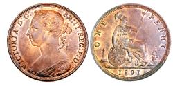 World Coins - Victoria. Penny. 1891.   Lustrous Uncirculated..  12922.