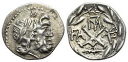 Ancient Coins - Achaia, Achaian League. Elis, c. 50 BC. AR Hemidrachm. R/ Monogram of the Achaian League