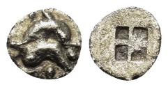 Ancient Coins - Islands off Thrace, Thasos, c. 500-480 BC. AR Obol. Two dolphins leaping to left and right