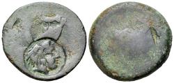 Ancient Coins - Sicily, Akragas, c. 425/0-410/06 BC. Æ Hemilitron c/m: Head of Herakles